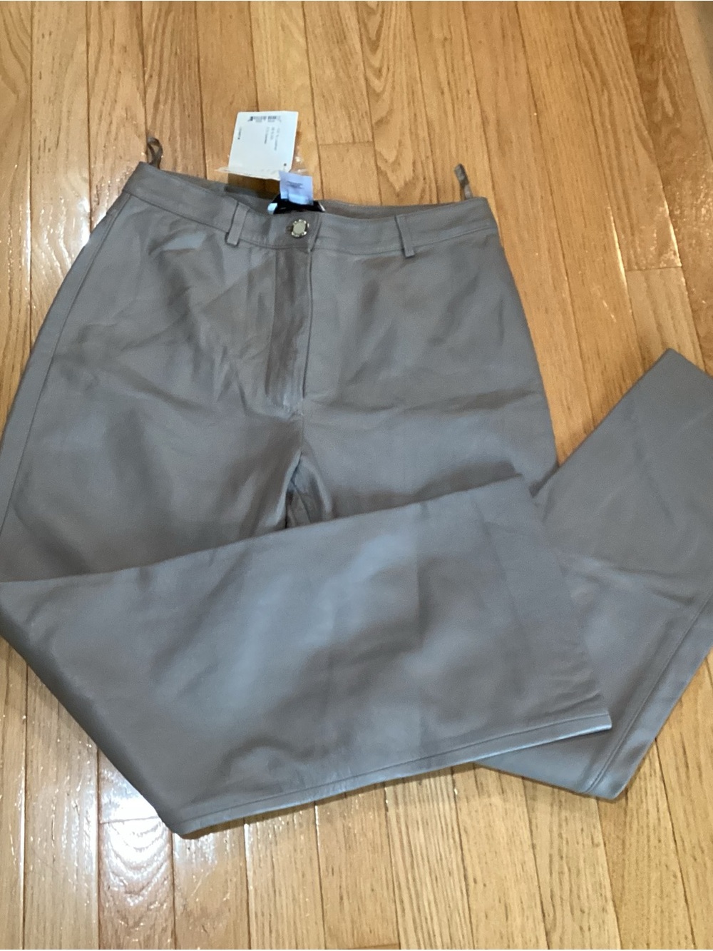 Taupe Straight-Leg Leather Chinos